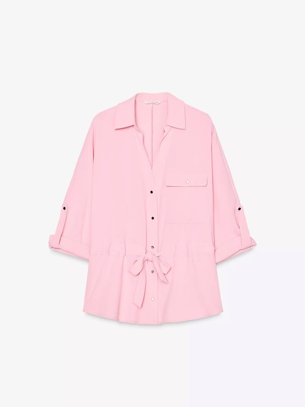 Zara Pink Tie-Waist Shirt Jacket